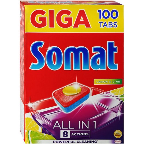 Таблетки для посудомоечных машин Somat Лимон и лайм (100 шт)