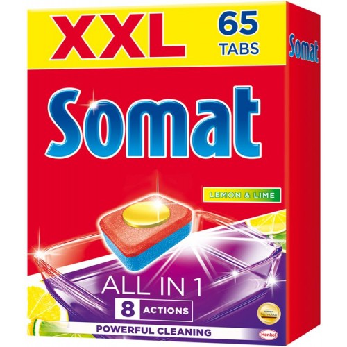 Таблетки для посудомоечных машин Somat Лимон и лайм (65 шт)