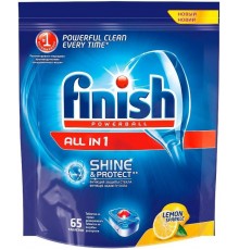 Таблетки для посудомоечных машин Finish All in 1 Shine&Protect Лимон (65 шт)
