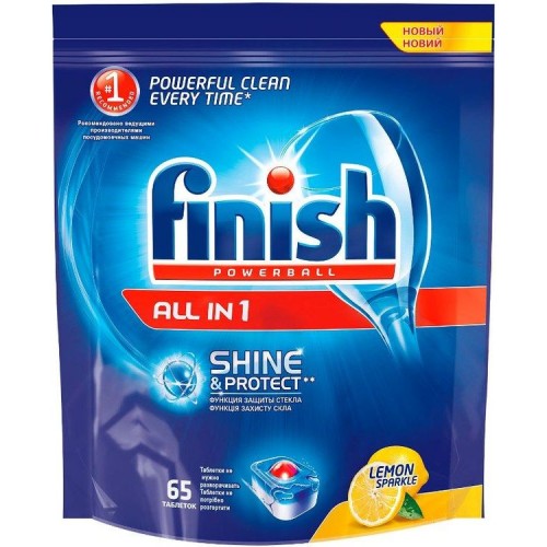 Таблетки для посудомоечных машин Finish All in 1 Shine&Protect Лимон (65 шт)
