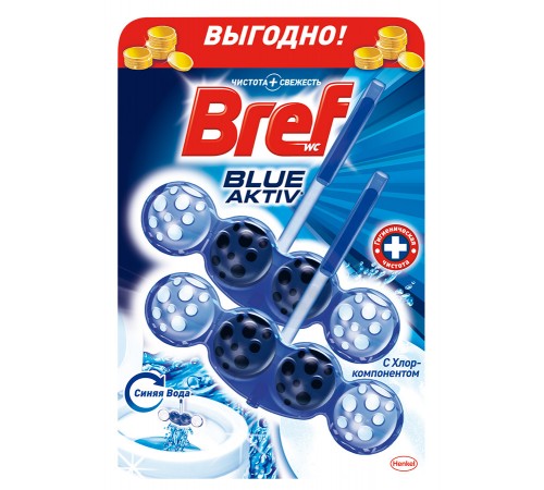 Средство чистящее для унитаза Bref Blue Aktiv С хлор-компонентом (2*50 гр)