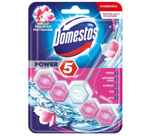 Туалетный блок Domestos Power 5 Ледяная магнолия (55 гр)