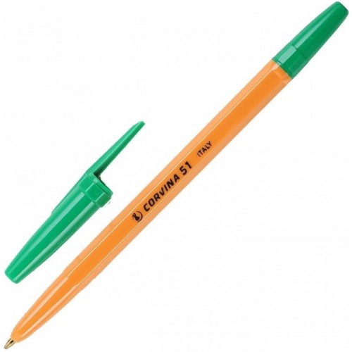 Ручка шариковая 1.0 Зеленая Corvina 51 40163/04G желтый корпус