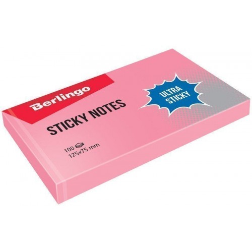 Самоклеящийся блок Berlingo Ultra Sticky 125*75мм розовый LSn_39303 (100 лист)