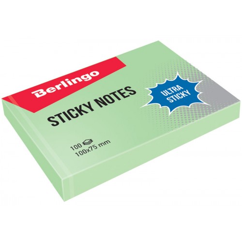Самоклеящийся блок Berlingo Ultra Sticky 100*75мм зеленый LSn_39501 (100 лист)