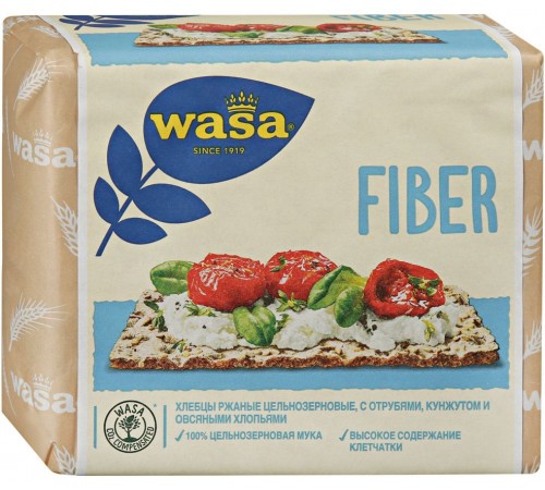 Хлебцы Wasa Fiber ржаные цельнозерновые с пшеничными отрубями (230 гр)