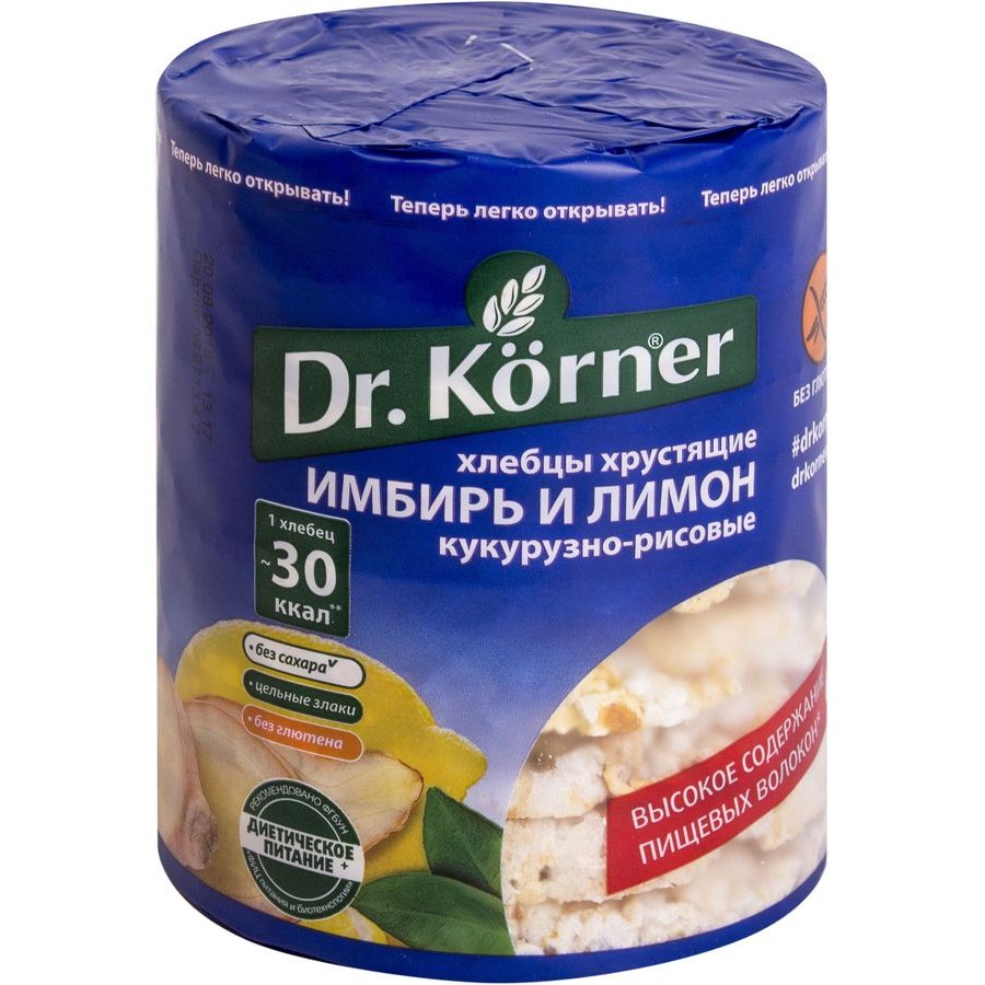 Хлебцы Dr. Korner Кукурузно-рисовые с имбирем и лимоном (90 гр) купить с  доставкой по Владикавказу и России | Alania-Market