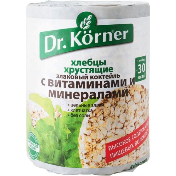 Хлебцы Dr. Korner Злаковый коктейль с витаминами и минералами (100 гр) Хлебцы Dr. Korner Злаковый коктейль с витаминами и минералами (100 гр)