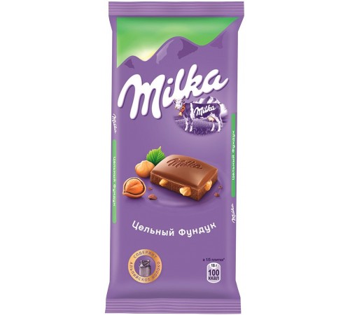 Шоколад молочный Milka с цельным фундуком (90 гр)