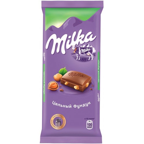 Шоколад молочный Milka с цельным фундуком (90 гр)