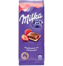 Шоколад молочный Milka Клубника со сливками (90 гр)