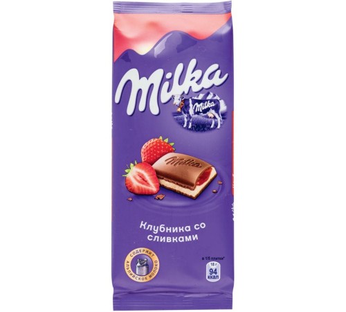 Шоколад молочный Milka Клубника со сливками (90 гр)