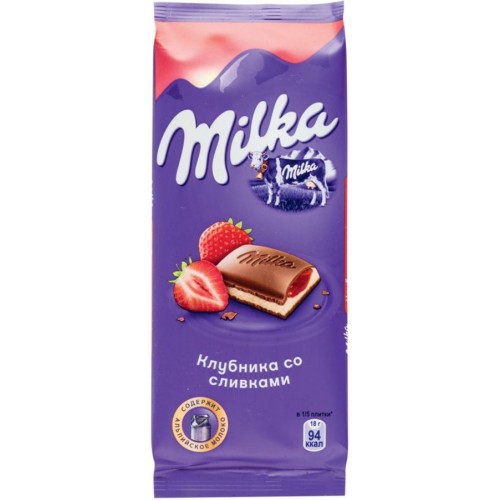 Шоколад молочный Milka Клубника со сливками (90 гр)