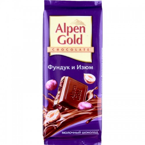 Шоколад Alpen Gold Молочный Фундук и Изюм (85 гр)