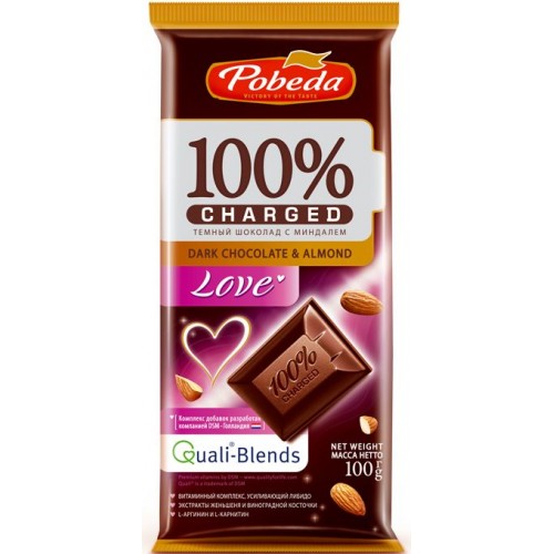 Шоколад тёмный с миндалём Победа вкуса Charged Love (100 гр)
