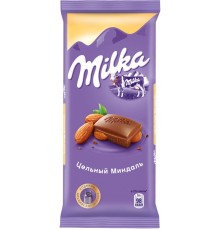 Шоколад молочный Milka с цельным миндалем (90 гр)