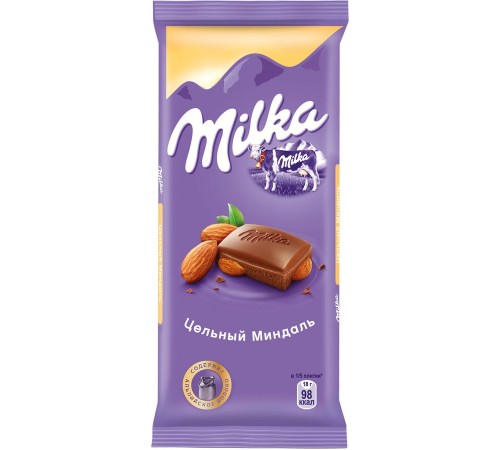 Шоколад молочный Milka с цельным миндалем (90 гр)