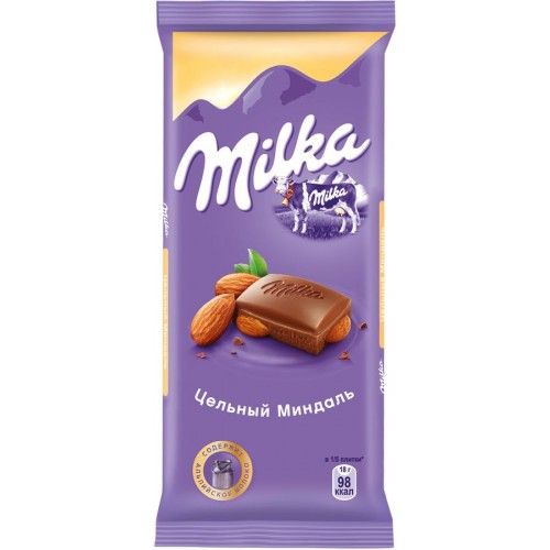 Шоколад молочный Milka с цельным миндалем (90 гр)