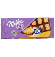 Шоколад молочный Milka с соленым крекером Tuc (87 гр)