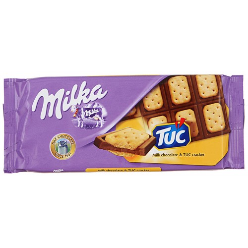 Шоколад молочный Milka с соленым крекером Tuc (87 гр)