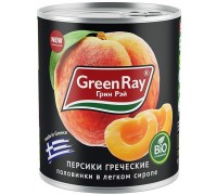 Персики половинками Green Ray Греческие В лёгком сиропе (850 мл)