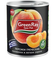 Персики половинками Green Ray Греческие В лёгком сиропе (850 мл)