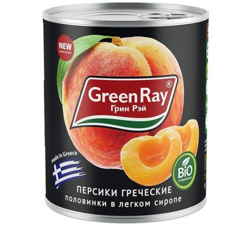 Персики половинками Green Ray Греческие В лёгком сиропе (850 мл)