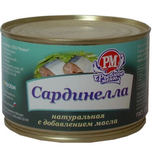 Сардинелла Рыбное меню Натуральная с добавлением масла (230 гр) ж/б