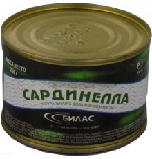 Сардинелла Билас натуральная с добавлением масла (250 гр) ж/б
