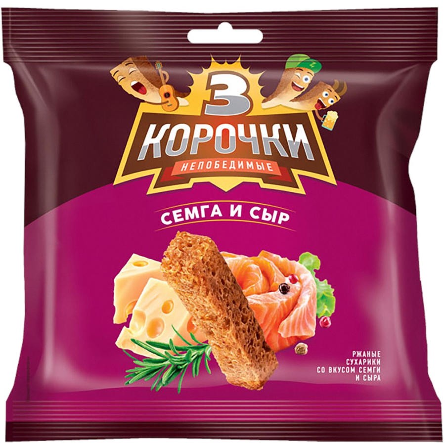 Сухарики ржаные Три корочки со вкусом семги с сыром (100 гр) купить с  доставкой по Владикавказу и России | Alania-Market