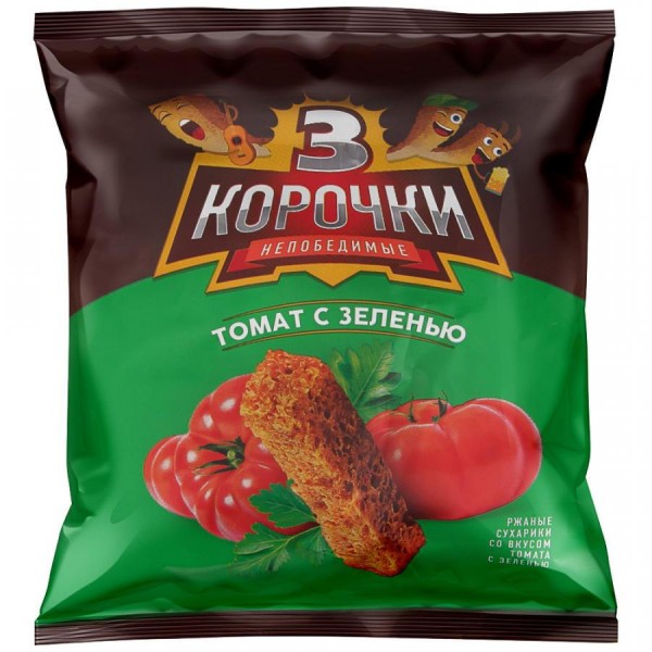 Сухарики ржаные Три корочки Томат с зеленью (40 гр) Сухарики ржаные Три корочки Томат с зеленью (40 гр)