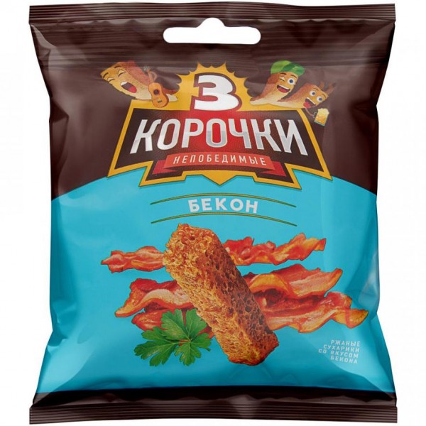 Сухарики ржаные Три корочки со вкусом бекона (40 гр) Сухарики ржаные Три корочки со вкусом бекона (40 гр)
