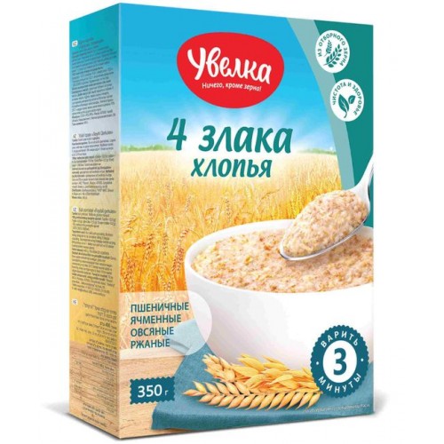 Хлопья Увелка 4-х зерновые с пшеничными отрубями (350 гр)