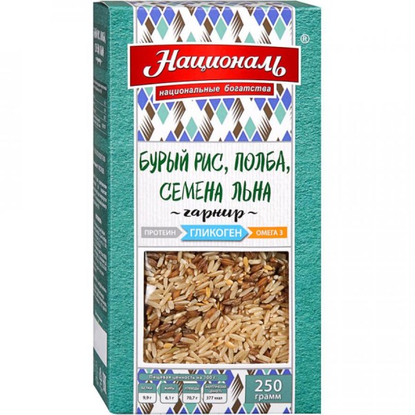 Смесь для гарнира Националь Бурый рис-Полба-Семена льна (250 гр) Смесь для гарнира Националь Бурый рис-Полба-Семена льна (250 гр)