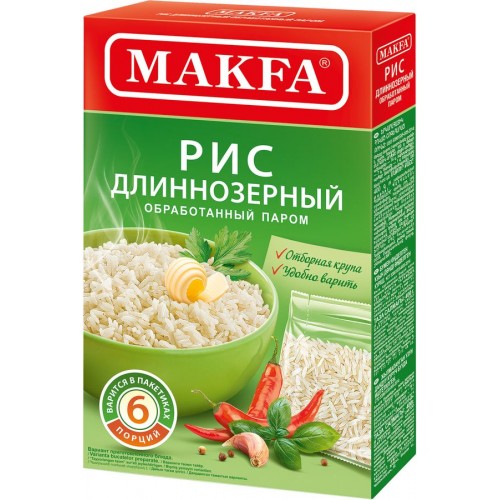 Рис длиннозерный пропаренный Макфа для варки в пакетиках (6*66.5 гр)
