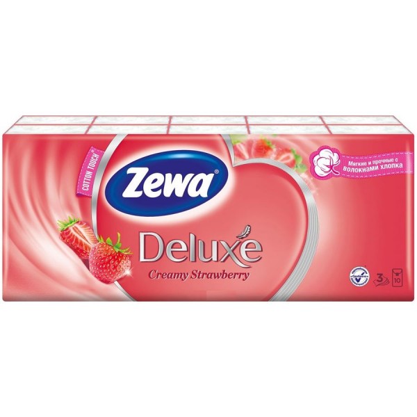 Платочки носовые Zewa Deluxe Клубника (10*10 шт)