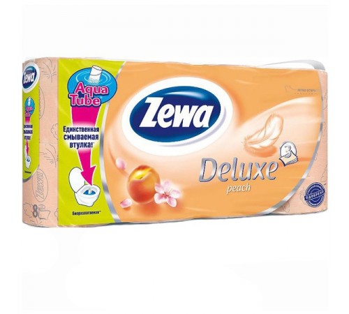 Туалетная бумага Zewa Deluxe трехслойная Персик (8 шт)