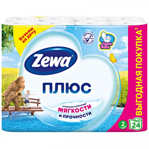 Туалетная бумага Zewa Плюс двухслойная Белая (24 шт)
