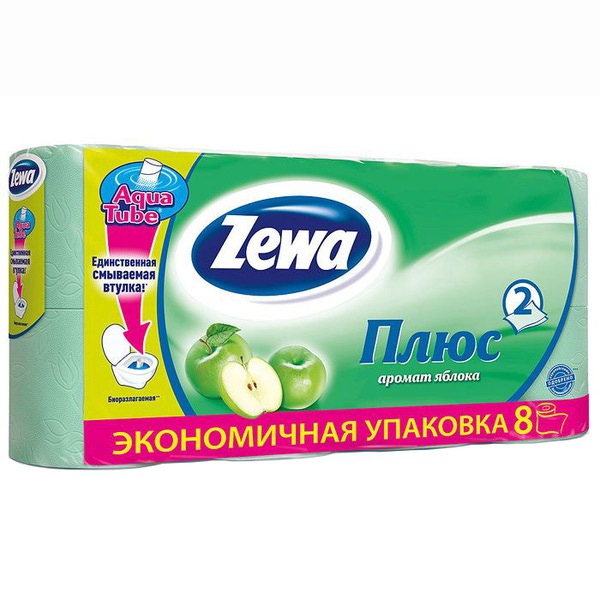 Туалетная бумага Zewa Плюс двухслойная Яблоко (8 шт) Туалетная бумага Zewa Плюс двухслойная Яблоко (8 шт)