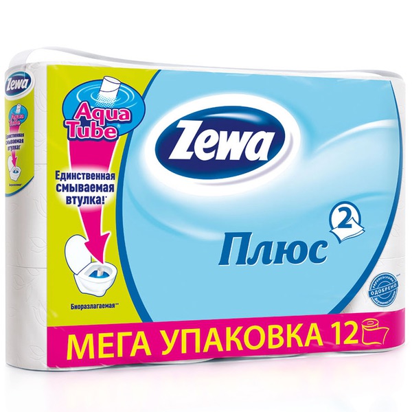 Туалетная бумага Zewa Плюс двухслойная Белая (12 шт) Туалетная бумага Zewa Плюс двухслойная Белая (12 шт)