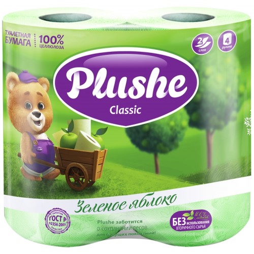 Туалетная бумага Plushe Classic двухслойная Зеленое яблоко (4 шт)