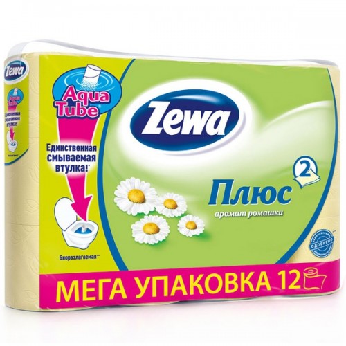 Туалетная бумага Zewa Плюс двухслойная Ромашка (12 шт)