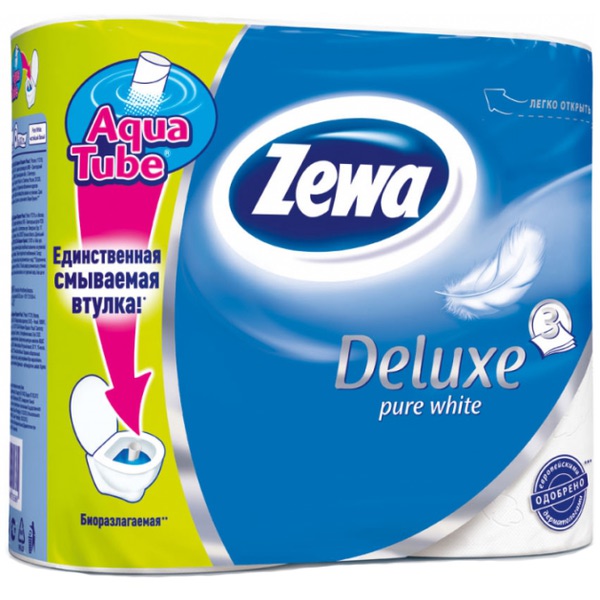 Туалетная бумага Zewa Deluxe трехслойная Белая (4 шт) Туалетная бумага Zewa Deluxe трехслойная Белая (4 шт)