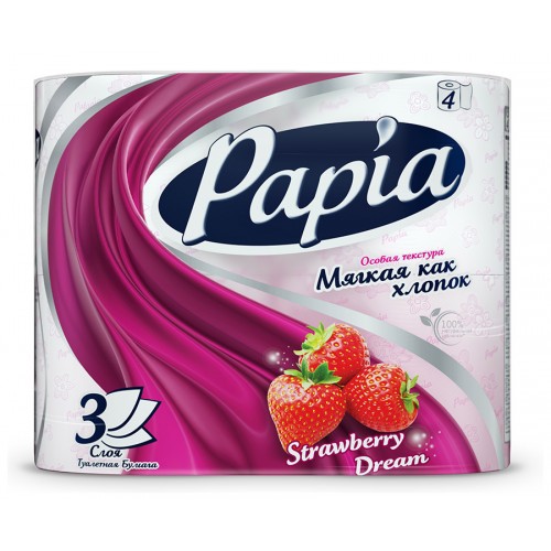 Туалетная бумага Papia Strawberry Dream трехслойная (4 шт)