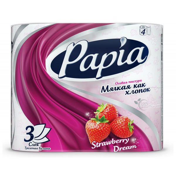 Туалетная бумага Papia Strawberry Dream трехслойная (4 шт) Туалетная бумага Papia Strawberry Dream трехслойная (4 шт)
