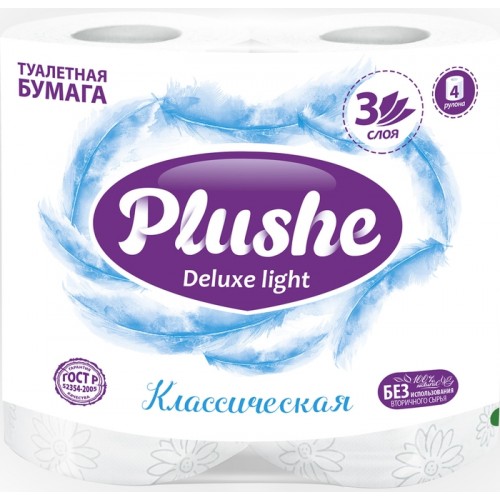 Туалетная бумага Plushe Deluxe Light трехслойная Белая (4 шт)