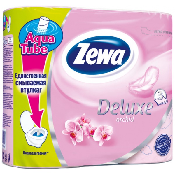 Туалетная бумага Zewa Deluxe трехслойная Орхидея (4 шт) Туалетная бумага Zewa Deluxe трехслойная Орхидея (4 шт)