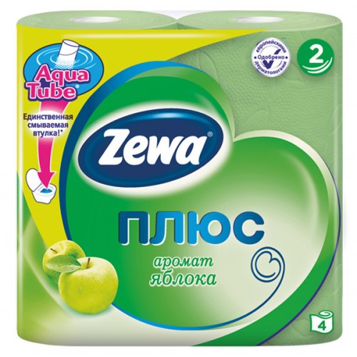 Туалетная бумага Zewa Плюс двухслойная Яблоко (4 шт)