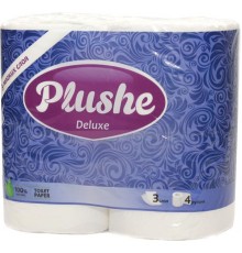 Туалетная бумага Plushe Deluxe трехслойная Белая (4 шт)