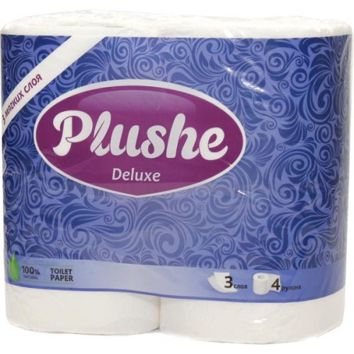 Туалетная бумага Plushe Deluxe трехслойная Белая (4 шт)